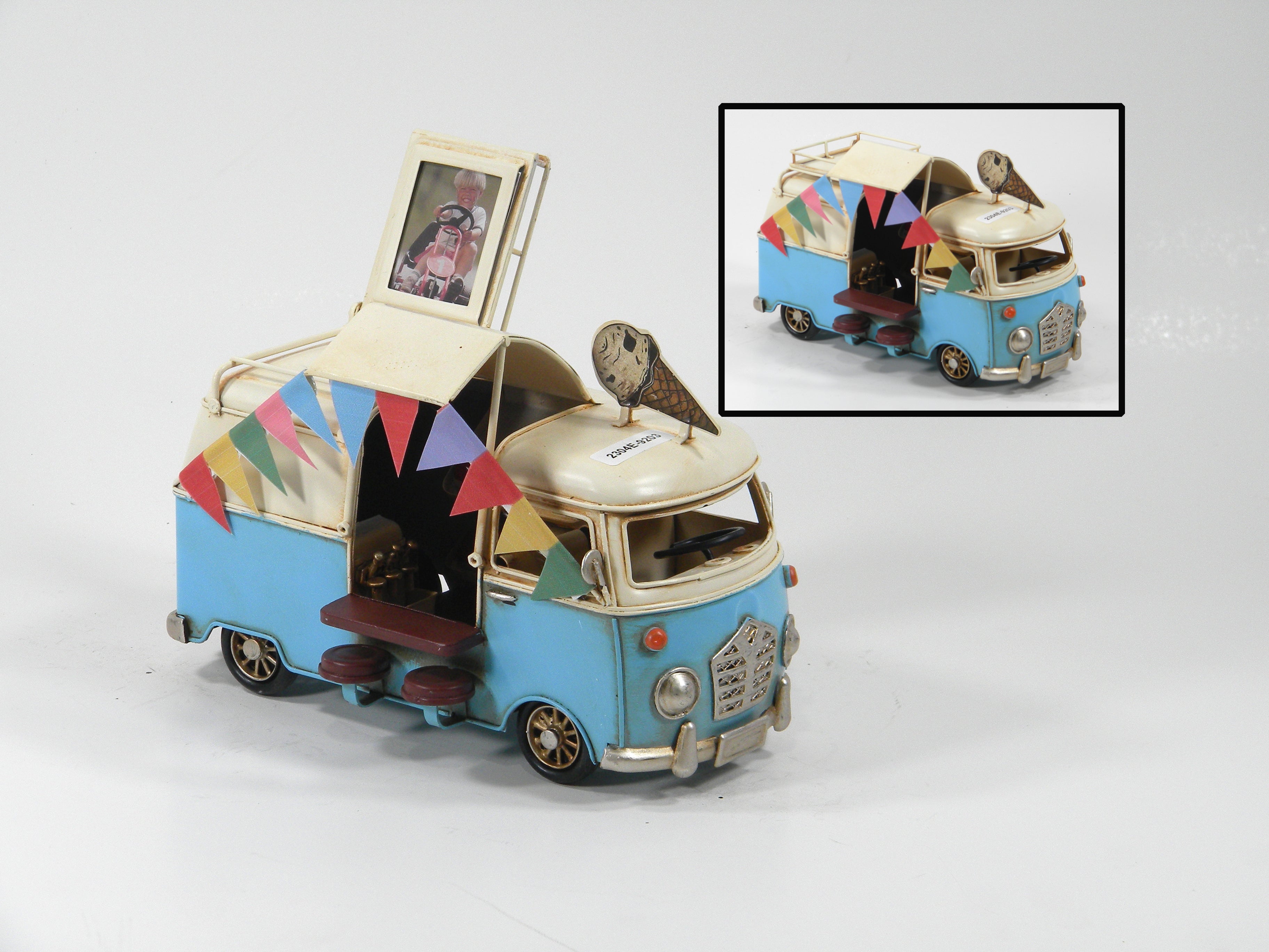 Blue & Beige Vintage Kombi Bus Photo Frame – Metal Collectible