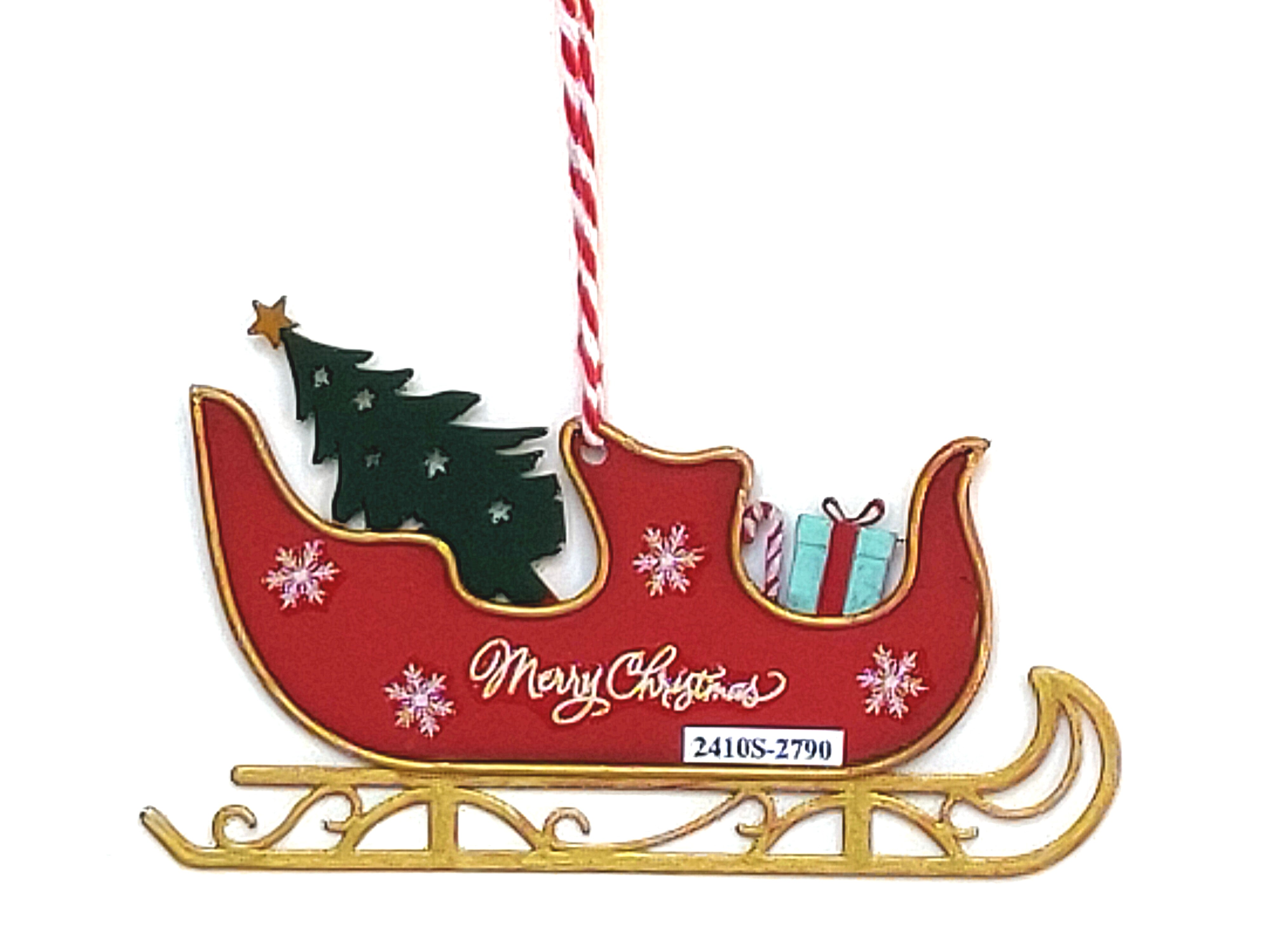 Vintage Metal Sleigh Christmas Tree Ornament – Green & Red