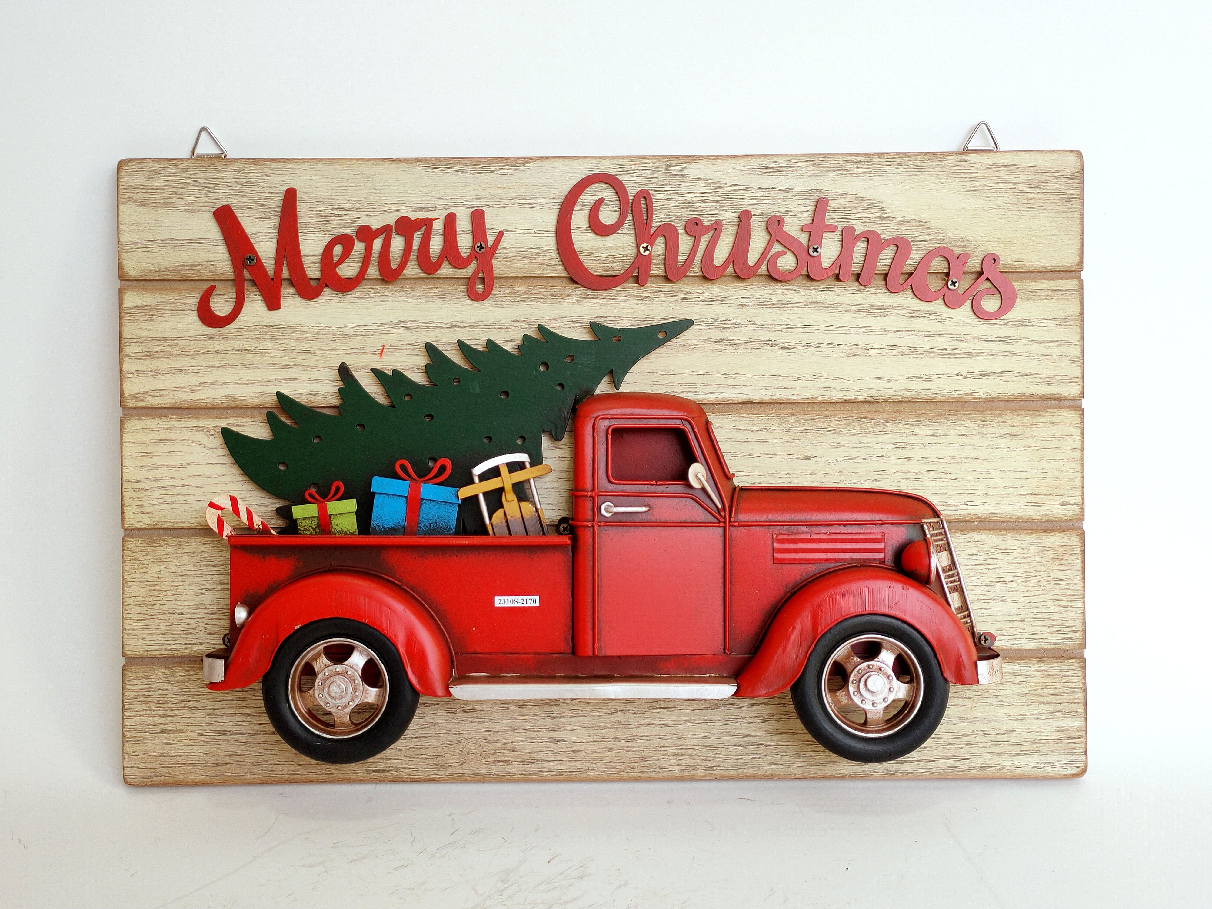 Handmade Wall Hanging Red Truck Christmas Decoration – Metal & MDF Christmas Decoration