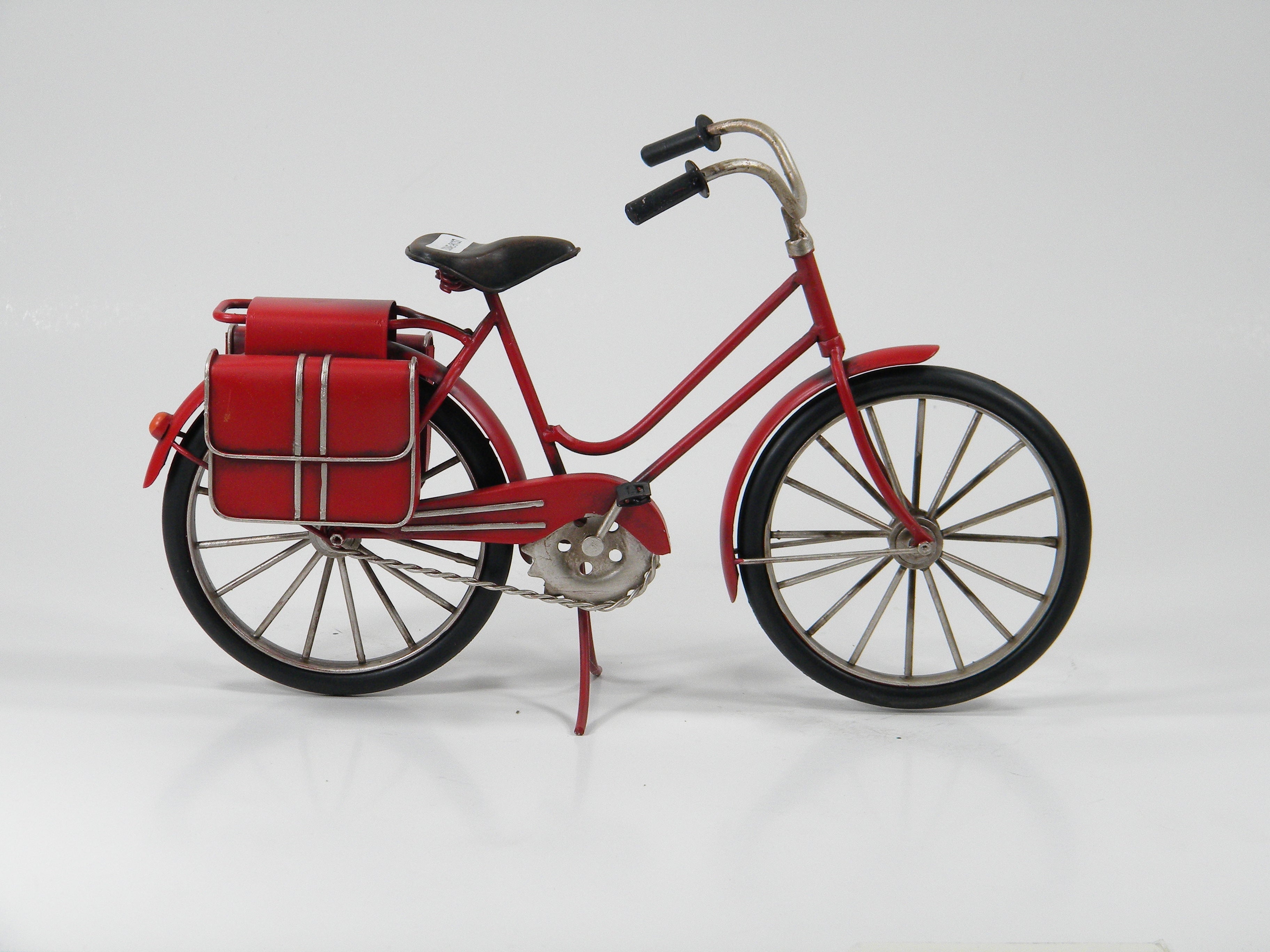 Red Vintage Bicycle with Rear Basket – Handcrafted Metal Decor