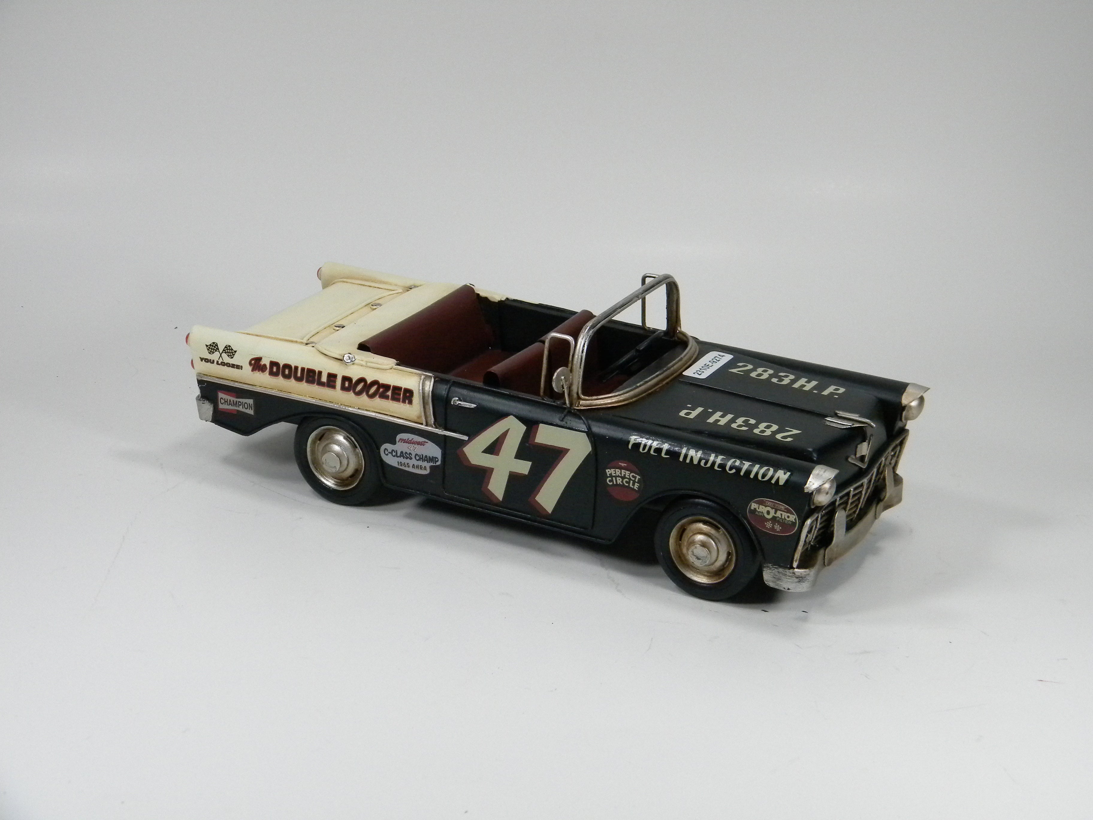 Vintage Black Convertible Drag Car – “The Double Doozer” Handmade Metal Racer