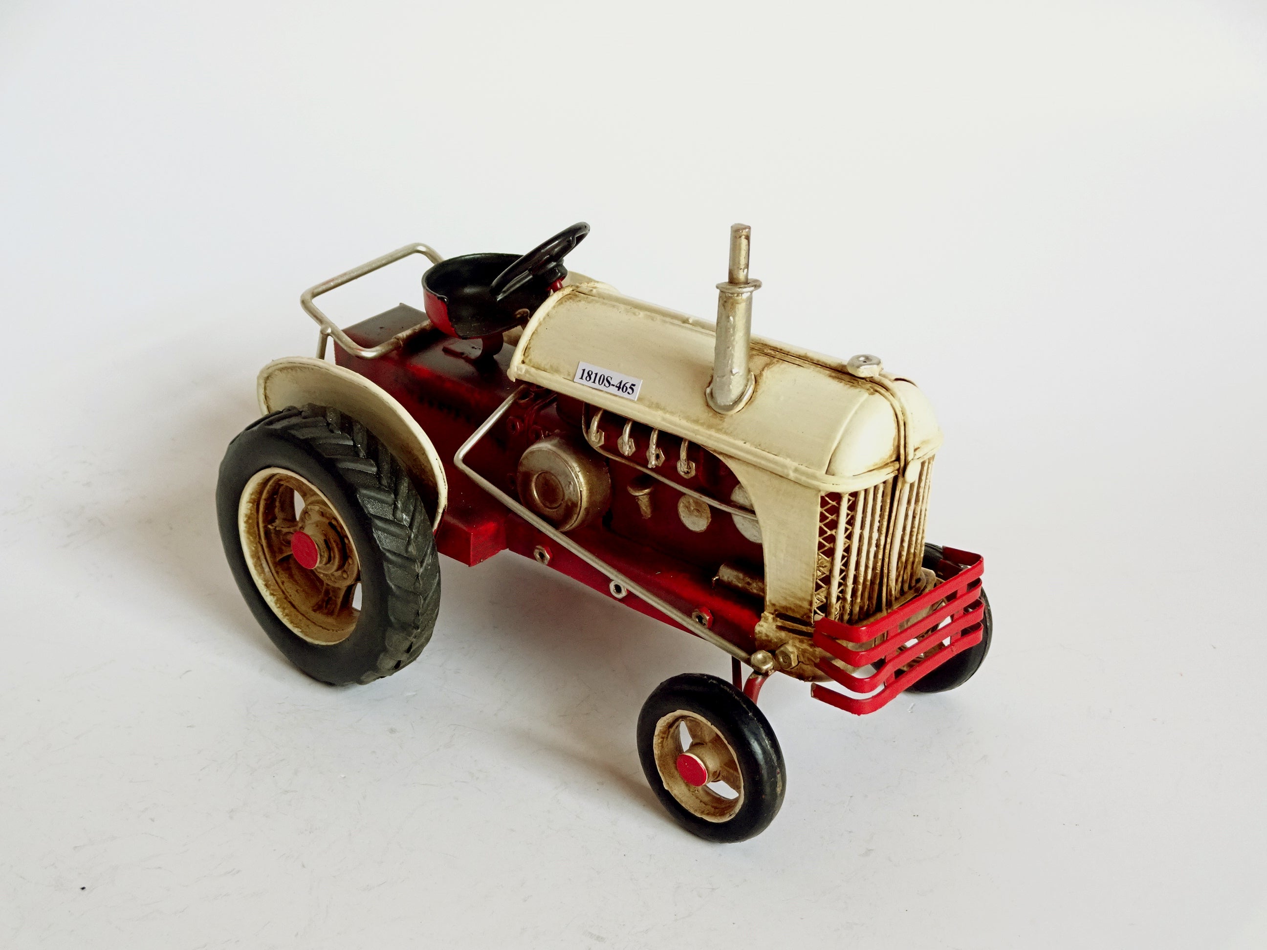 Vintage Cream & Red Farm Tractor | Decorative Metal Model