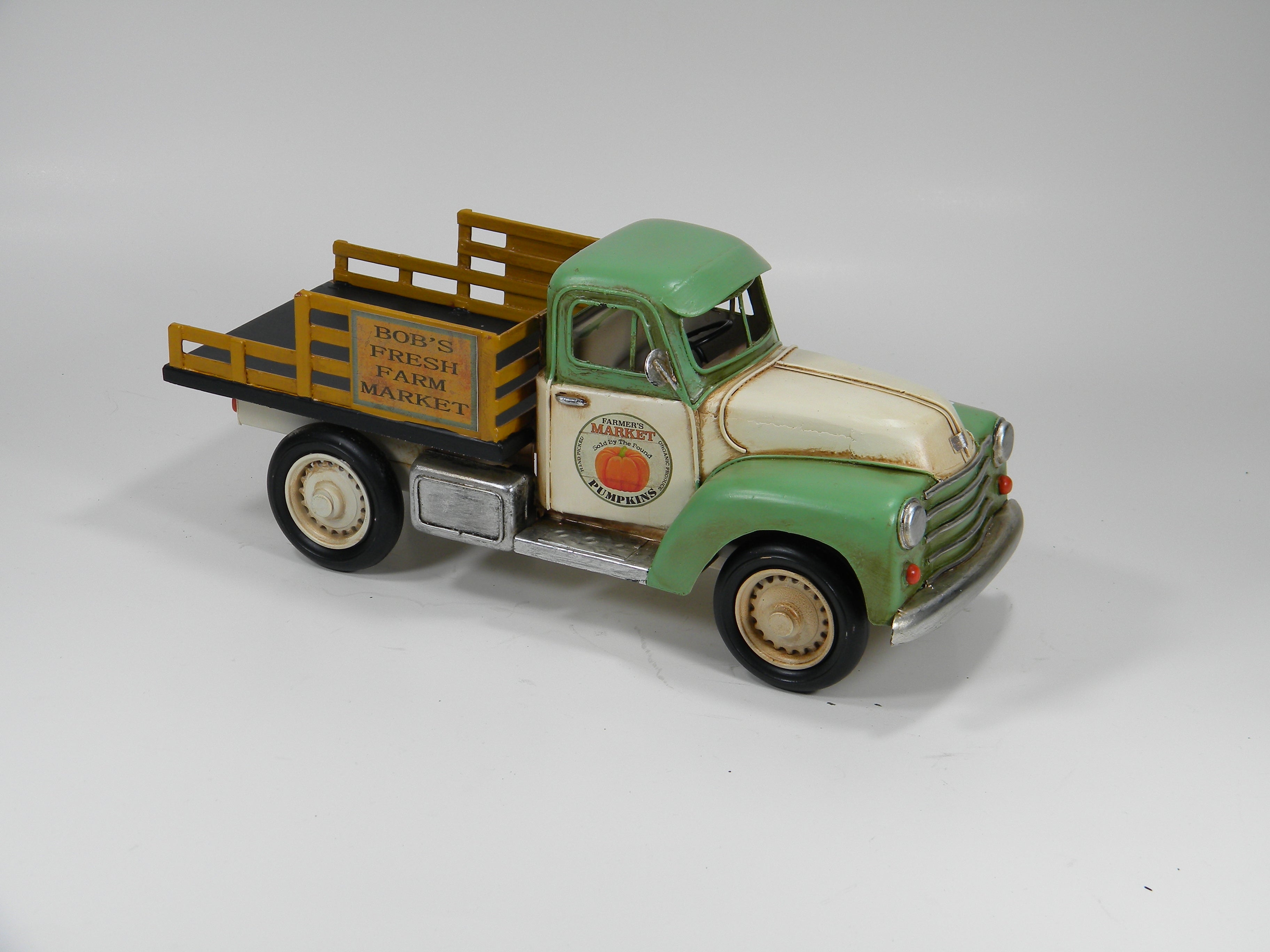 Vintage Green and Cream Flatbed Metal Truck – Rustic Collectible Display Model