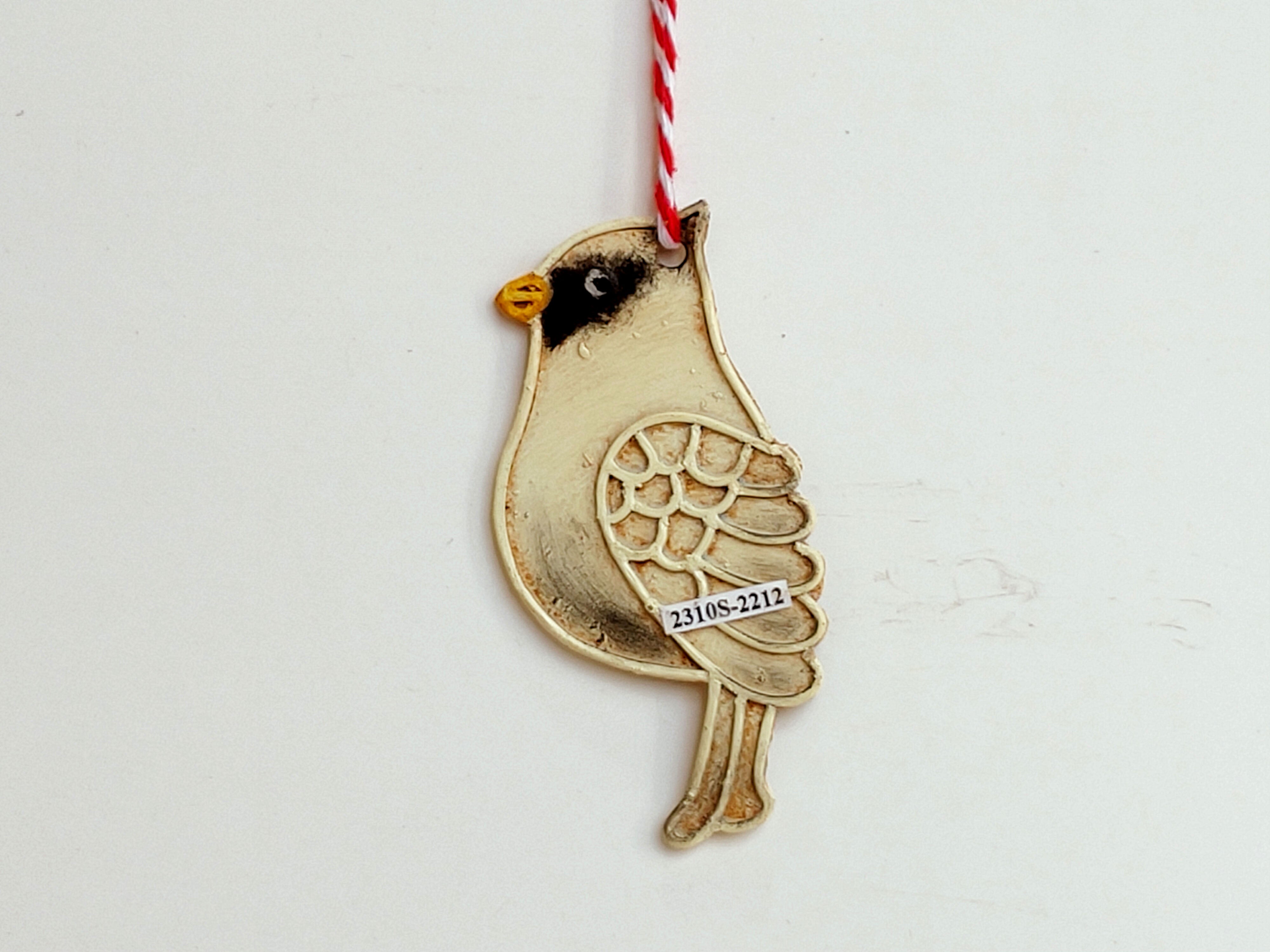 Vintage Metal Bird Christmas Tree Ornament White , Red , & Blue