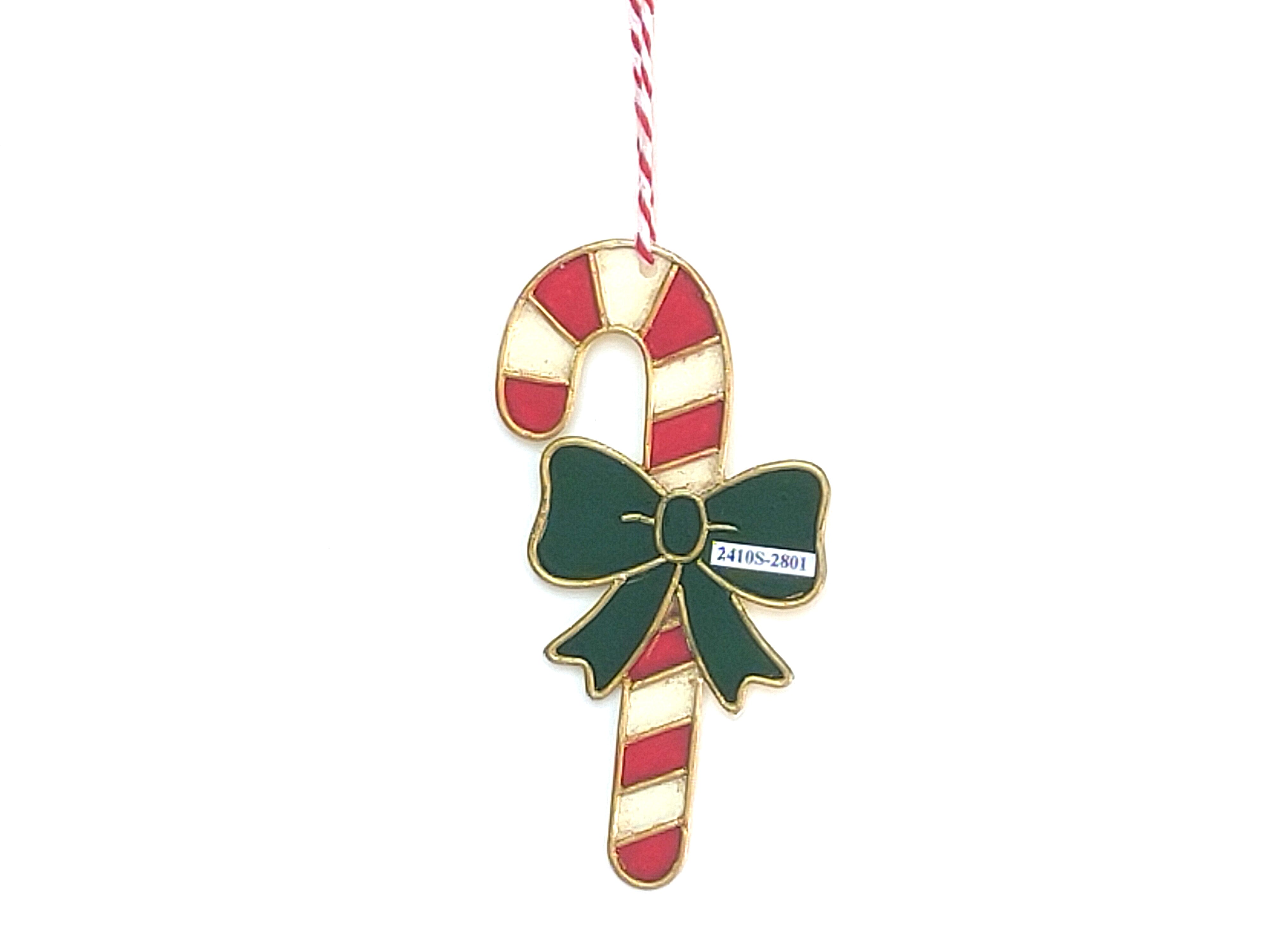 Vintage Metal Candy Cane Christmas Tree Ornament - White & Green