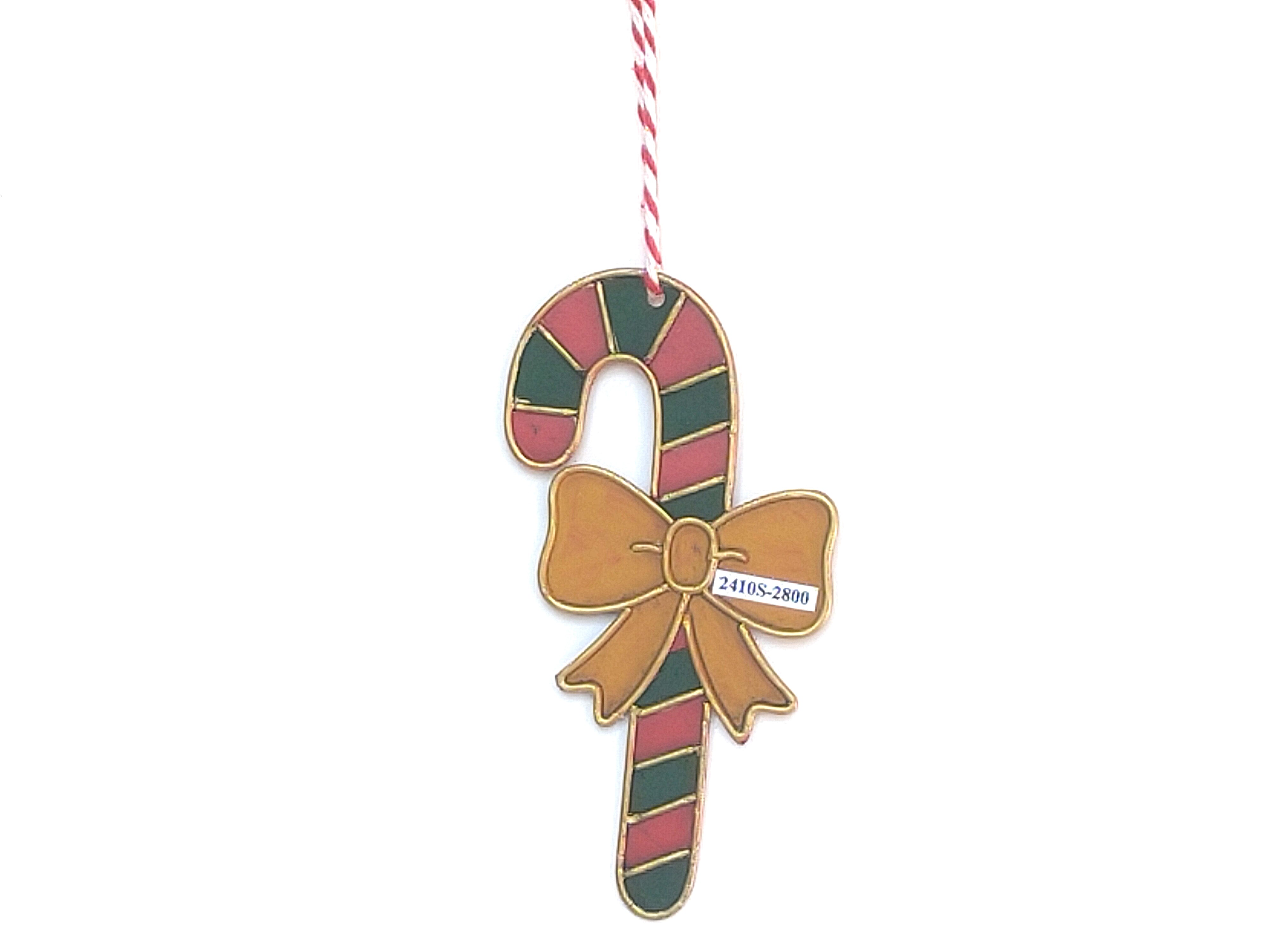 Vintage Metal Candy Cane Christmas Tree Ornament - White & Green