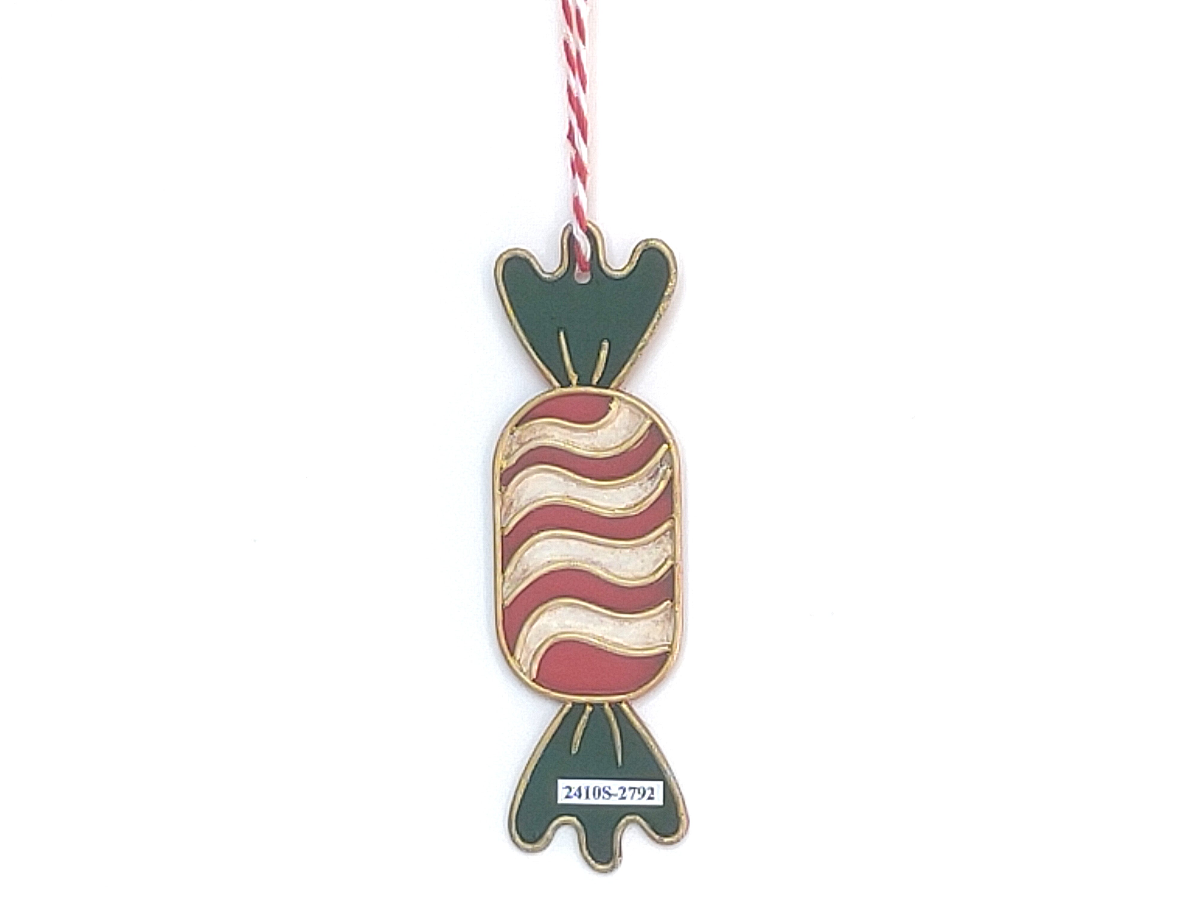 Vintage Metal Candy Christmas Tree Ornament - White & Green