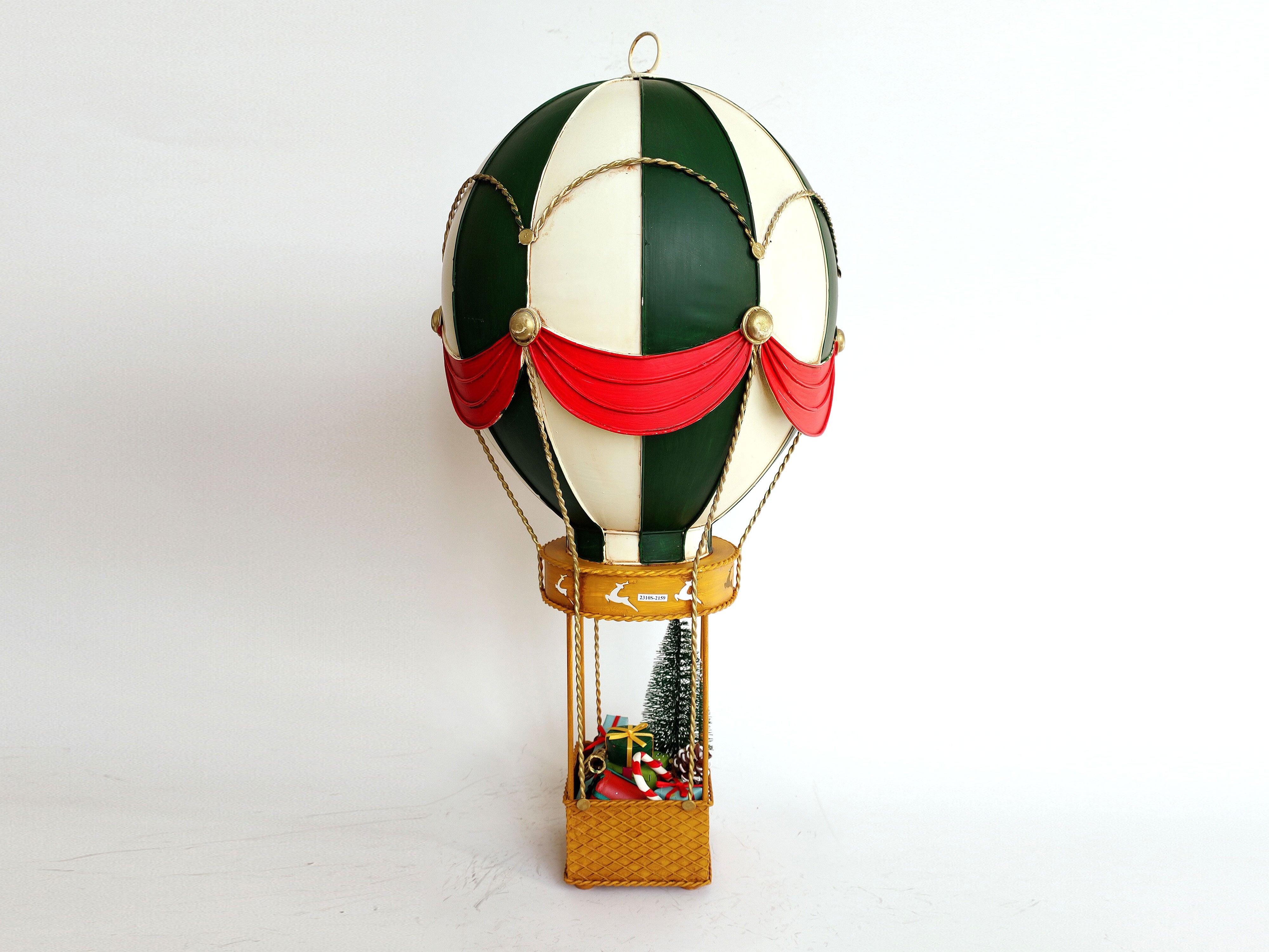 Vintage Metal Hot Air Balloon Christmas Decoration Red & Green