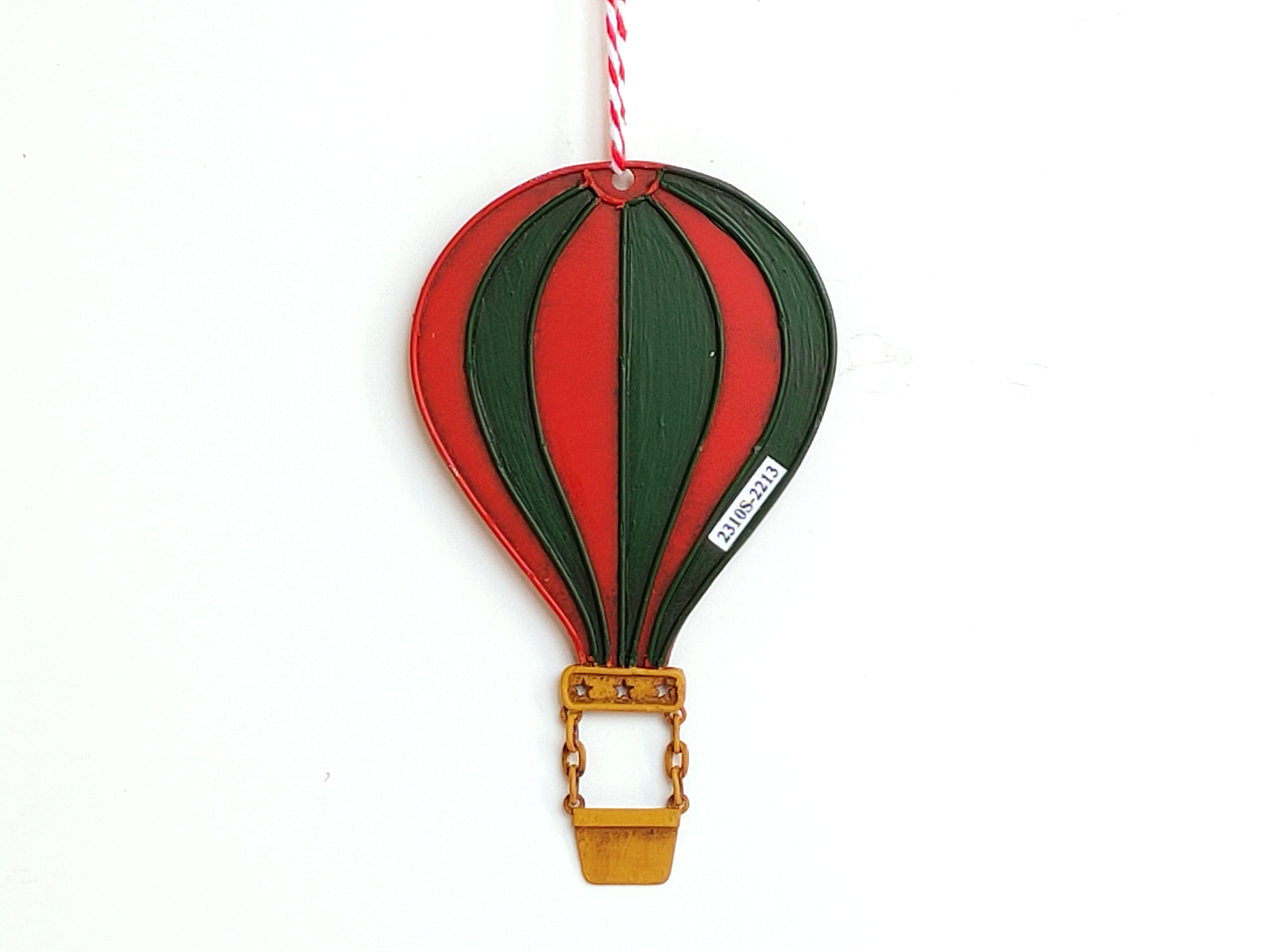 Vintage Metal Hot Air Balloon Christmas Tree Ornament White & Red