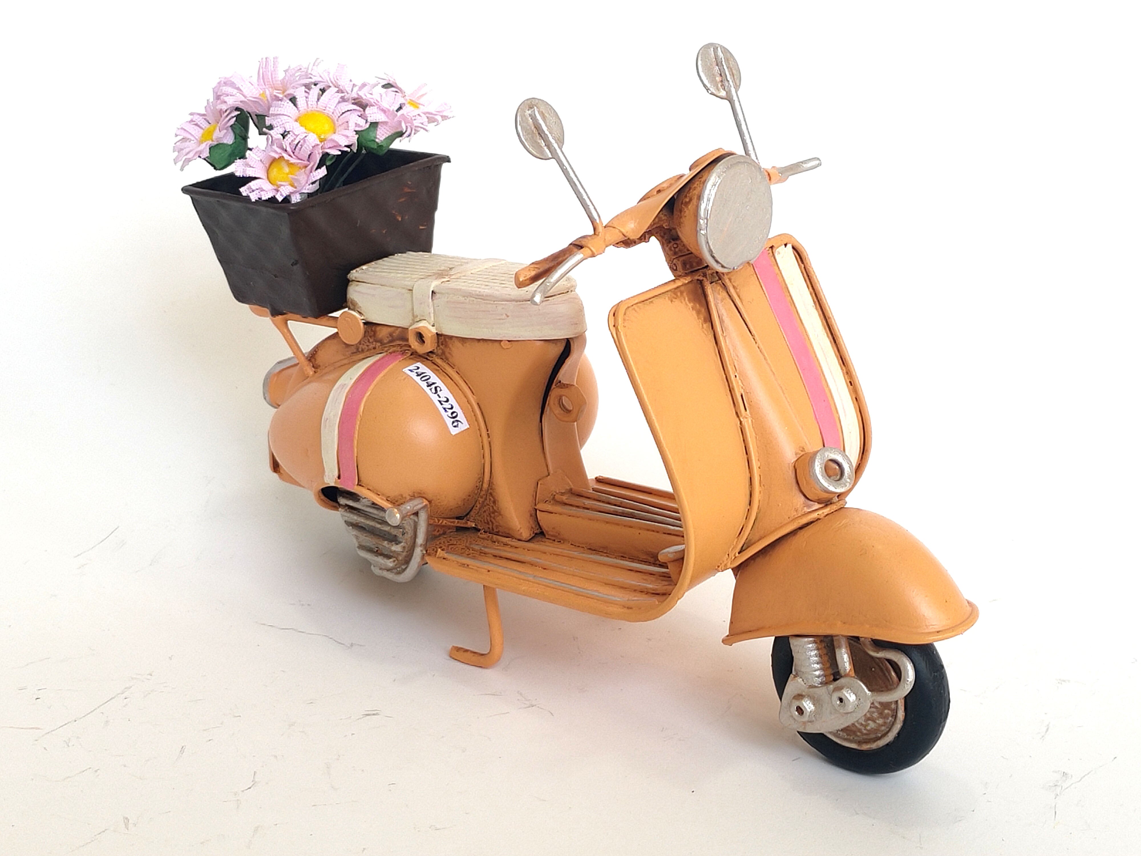 Vintage Metal Scooter with flowers - Yellow