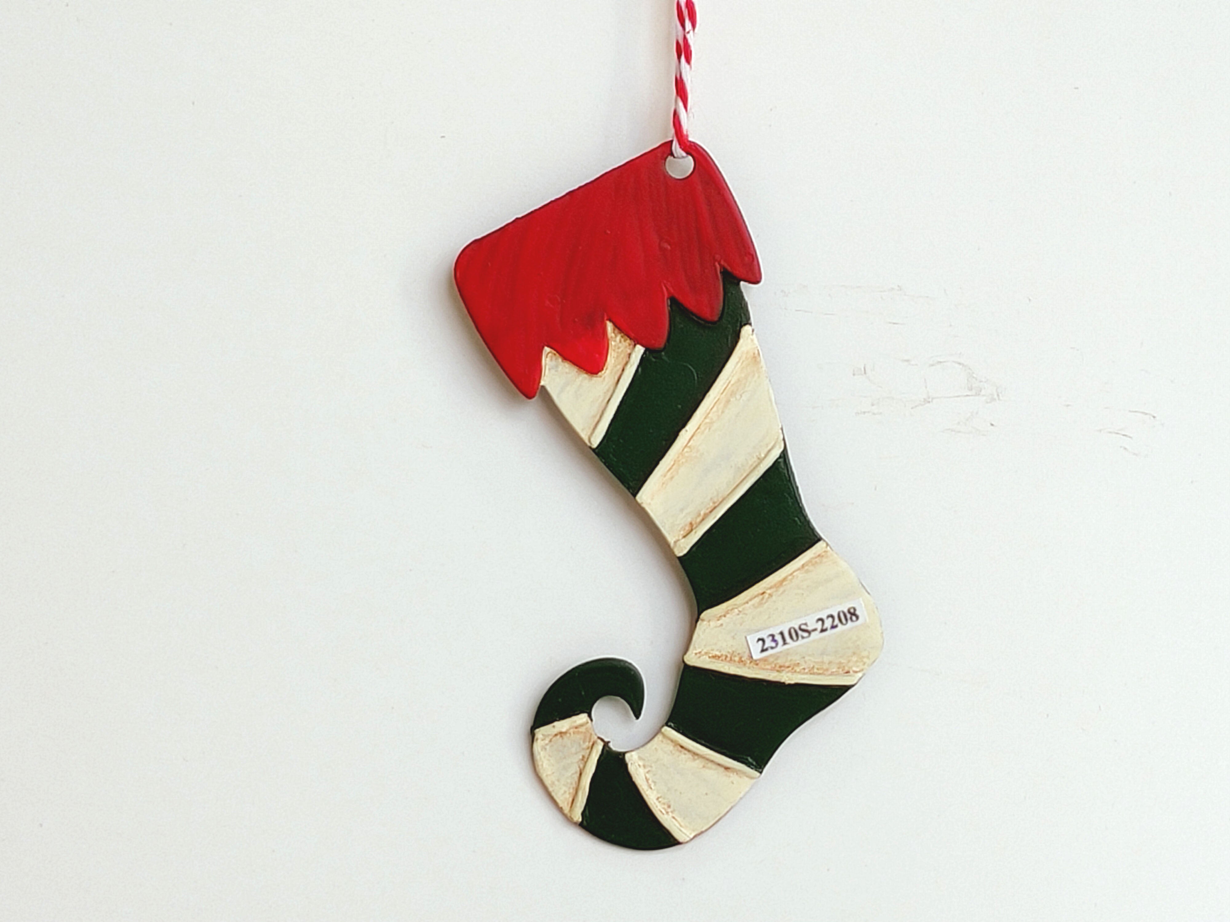 Vintage Metal Stocking Christmas Tree Ornament - Red & White
