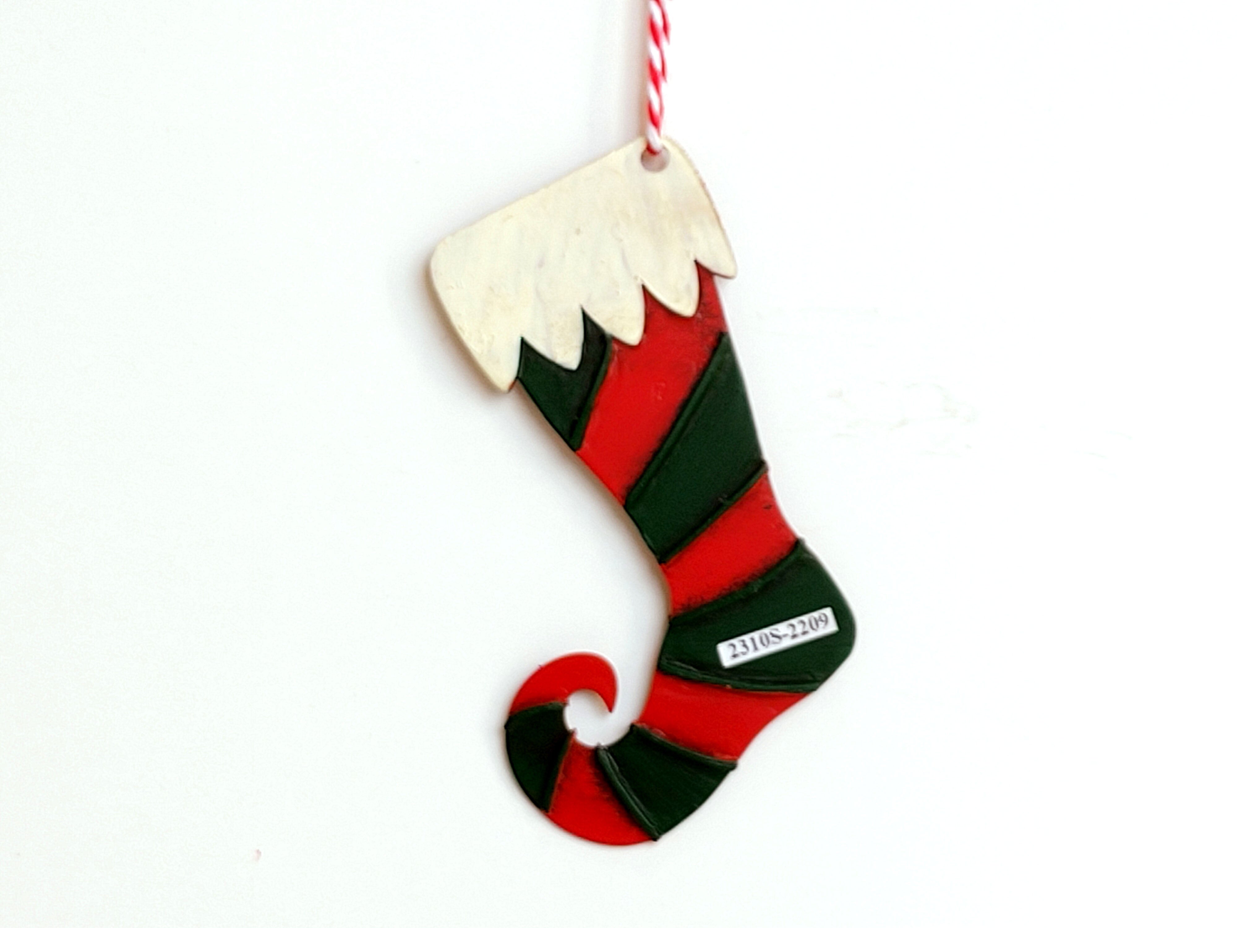 Vintage Metal Stocking Christmas Tree Ornament - Red & White